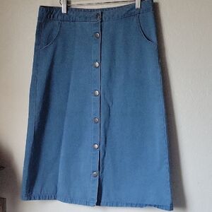Velvet Heart Vintage Button Up Blue Midi A-Line Skirt Size L